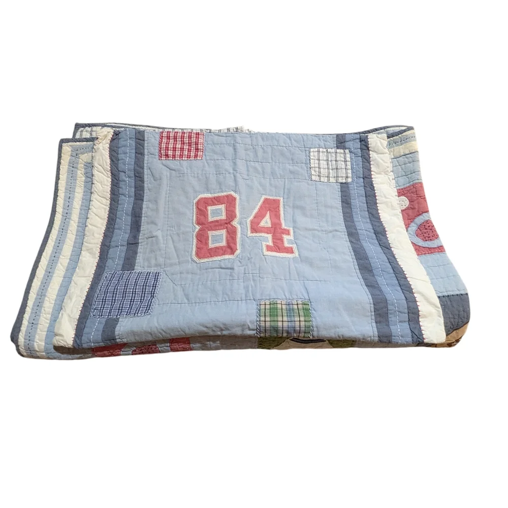 Pottery Barn Kids Sports Patchwork Reversible Twin Quilt & Sham